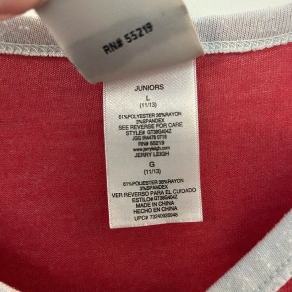 Jerry Leigh Size Large Junior "BLESSED" Jersey Shirt Red Long Sleeve V-Neck - Picture 6 of 8